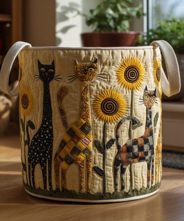 Dreamy Cats Quilted Laundry Hamper — Soft Pastel Cat-Print Foldable Fabric Basket For Cozy Home Storage & Decor