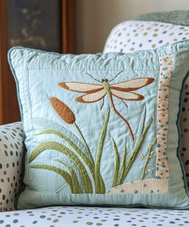 Dreamy Dragonfly Quilted Accent Pillow Cover – Soft Pastel Floral Throw Case For Nursery, Bedroom & Living Room, Machine Washable