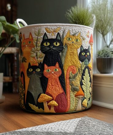 Dreamy Kitty Hollow Quilted Hamper — Soft Quilted Cat-Themed Foldable Laundry Basket With Comfortable Handles For Home Organization