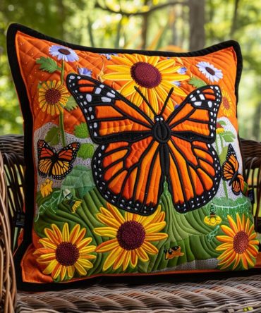 Dreamy Monarch Butterfly Quilted Pillow Cover - Serene Pastel Throw Pillowcase, Elegant Decorative Cushion For Bed & Sofa Styling