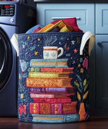 Bookish Dream Quilted Laundry Hamper — Literary Pages Print Collapsible Fabric Basket With Handles, Cozy Decorative Storage