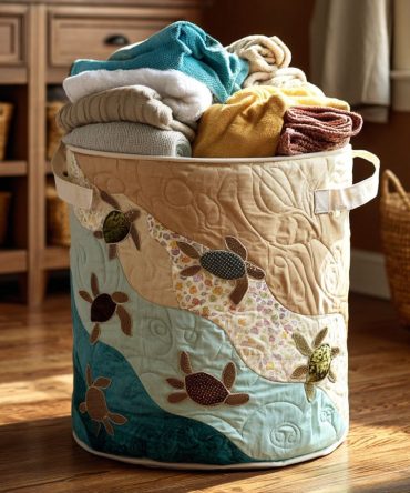 Drift Realm Quilted Laundry Hamper — Nautical-Inspired Quilted Fabric Basket With Handles For Coastal Style Laundry Storage