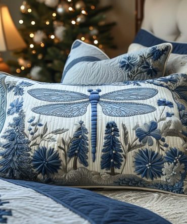 Drifting Wings Quilted Pillowcase — Elegant Feathered Motif Decorative Cover, Soft Quilted Cotton-Blend For Bed, Sofa & Nursery