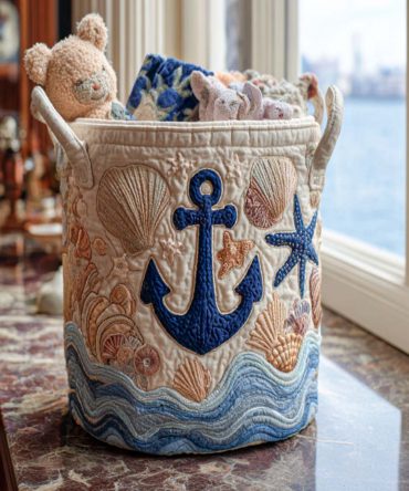 Driftwood Shoreline Quilted Laundry Hamper – Rustic Coastal Fabric Basket, Foldable Laundry Organizer For Beach House & Bedroom Storage