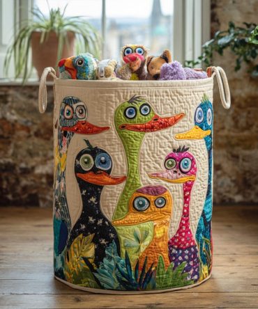 Duckling Doodles Quilted Fabric Laundry Hamper – Large Playful Collapsible Laundry Basket With Handles, Durable Kid-Friendly Storage