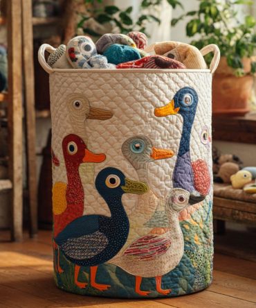 Playful Ducky Days Quilted Laundry Hamper — Waterproof-Lined, Foldable Kids Laundry Basket For Nursery, Child’S Room & Travel