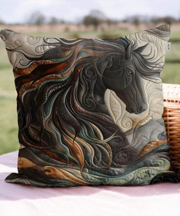 Dynamic Horse Quilted Pillow Cover — Bold Equestrian Silhouette Print, Durable Cotton-Blend Throw Pillowcase For Ranch, Stable & Home