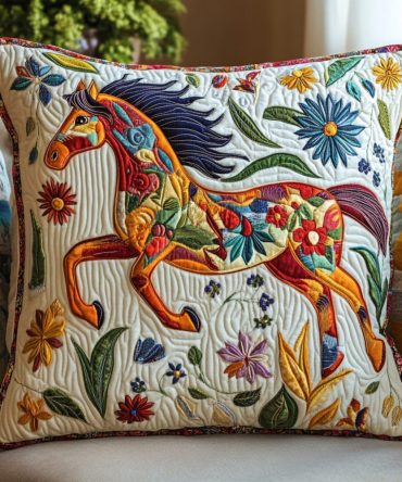 Dynamic Horse Design Quilted Throw Pillow Cover – Energetic Equine Silhouette For Contemporary, Rustic & Outdoor Living Spaces (Textured, Durable)