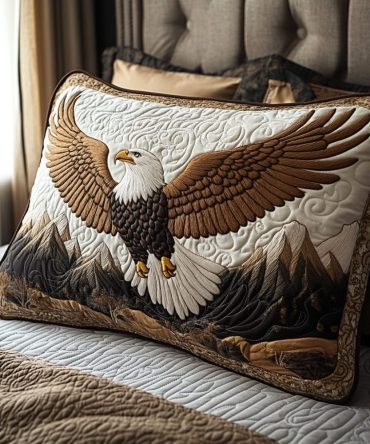 Eagle Horizon Quilted Pillow Cover — Bold Nature-Inspired Cotton Decorative Sham, Durable Stitching, Hypoallergenic & Machine-Washable