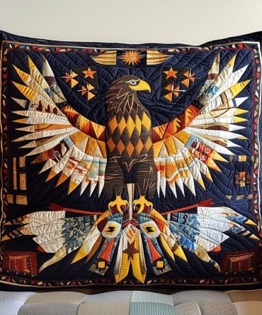 Eagle Native Quilted Pillow Cover — Bold Native-Inspired Decorative Cushion Case, Premium Cotton Blend, Durable & Washable