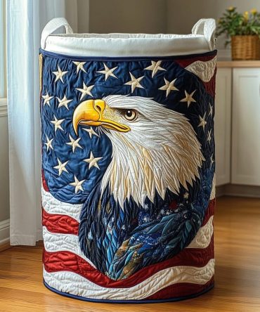 Eagle Crest Quilted Laundry Hamper - Foldable Fabric Basket With Zip Top, Reinforced Handles & Classic Emblem Design For Home
