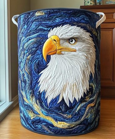 Eagle Dawn Quilted Laundry Hamper - Durable Foldable Fabric Basket With Zip Closure, Comfortable Handles & Sunrise Eagle Artwork