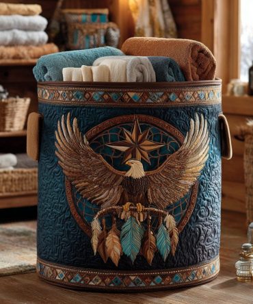 Eagle Dreams Quilted Laundry Hamper - Premium Collapsible Fabric Storage Basket, Heavy-Duty Handles & Base, Ideal For Laundry Day