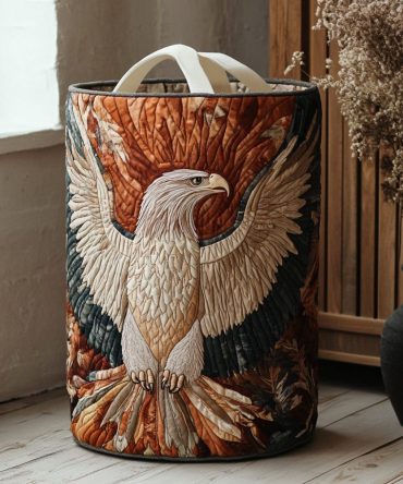 Patriotic Eagle Rise Quilted Laundry Hamper — Bold American Eagle Fabric Basket, Large Collapsible Laundry Organizer For Home