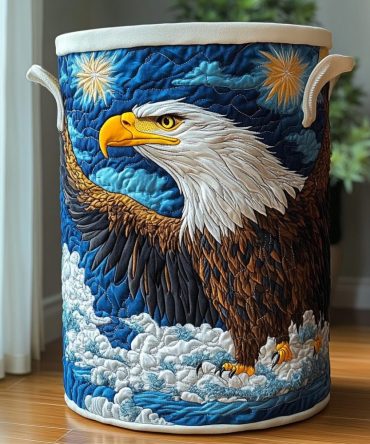 Eagle Spirit Quilted Laundry Hamper - Large Foldable Fabric Basket With Zip Closure, Sturdy Handles & Wilderness-Inspired Design