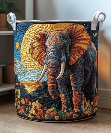 Earthy Elephant Quilted Laundry Basket — Playful Safari Quilted Hamper With Sturdy Handles, Collapsible Kid-Friendly Storage For Nursery & Playroom