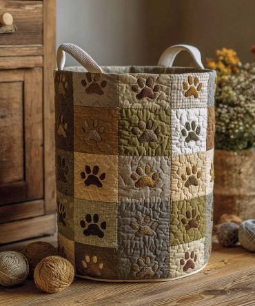 Earthy Paw Quilted Laundry Hamper — Large Foldable Fabric Storage Basket With Handles, Natural Tones For Minimalist Home Organization