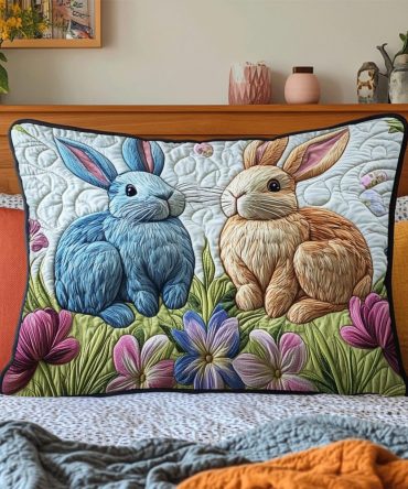 Easter Bunny Quilted Pillow Cover — Cute Springtime Decorative Sham, Soft Cotton-Blend, Perfect For Kids’ Rooms, Seasonal Home Decor & Gift Giving