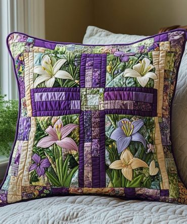 Easter Bliss Quilted Pillow Cover — Festive Spring Floral & Egg Accent Pillowcase, Soft Quilting, Ideal For Holiday Home Styling