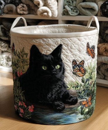 Elegant Quilted Laundry Hamper — Ebony Bloom Print , Decorative Foldable Fabric Basket With Handles, Large Capacity & Easy Care
