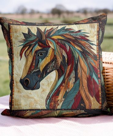 Echoes Of Hooves Quilted Pillow Cover - Rustic Horse Silhouette Pillowcase, Durable Quilting, Cozy Cotton Feel, Versatile Farmhouse Accent