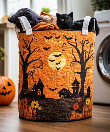 Eerie Escape Quilted Laundry Hamper - Moody Gothic Pattern Fabric Basket, Foldable Durable Laundry Organizer For Themed Spaces
