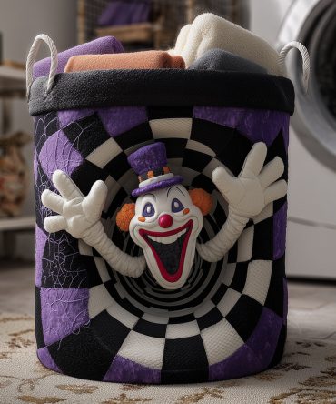 Eerie Smile Quilted Laundry Basket – Spooky Face Print Fabric Hamper, Foldable Lightweight Laundry Storage For Kids & Seasonal Decor