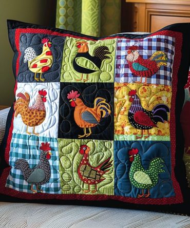 Egg-Cellent Nest Quilted Pillow Cover — Playful Farmhouse Egg & Nest Throw Pillowcase, Soft Quilting, Zipper Closure