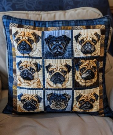 Elegant Pug Patchwork Quilted Pillow Cover — Refined Patchwork Dog-Themed Throw Pillow Case For Stylish Home Accents & Gifts