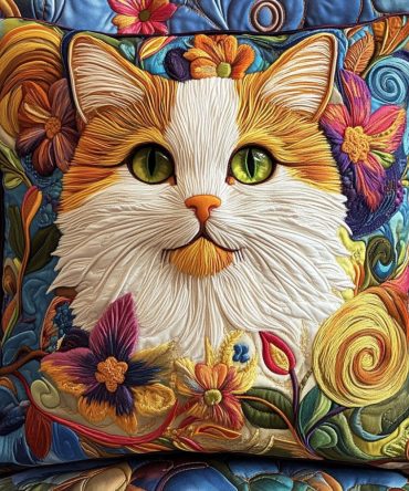 Refined Elegant Cat Portrait Quilted Pillow Cover — Classic Cat Cushion For Cottage, Boho Or Contemporary Home Styling
