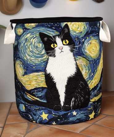 Elegant Cat Quilted Laundry Hamper - Luxe Foldable Fabric Basket For Clothes & Linens, Chic Cat Lover Home Accent