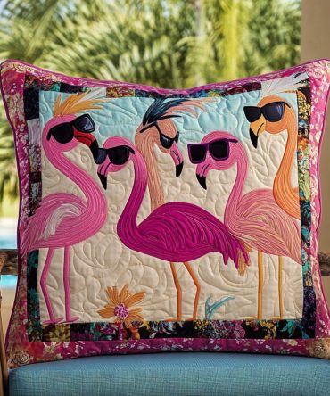 Elegant Tropical Flamingo Quilted Pillow Cover — Sophisticated Flamingo Accent For Chic Bedroom, Living Room & Coastal Interiors