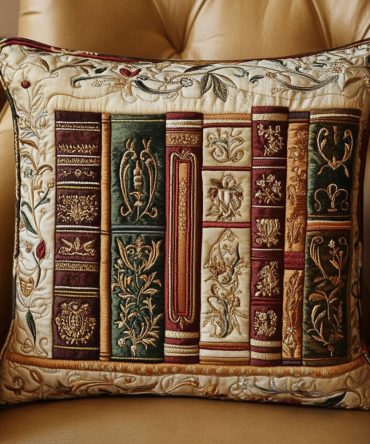 Elegant Volumes Quilted Pillow Cover — Luxe Quilted Decorative Pillowcase With Bookish Pattern For Sophisticated Home Styling