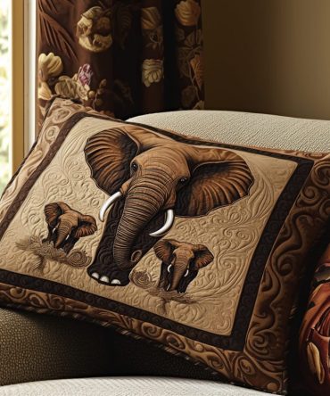 Elephant Forest Quilted Throw Pillow Cover — Safari-Inspired Decorative Accent Pillow Sham For Nursery & Living Room