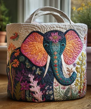 Elephant Bloom Quilted Fabric Hamper — Charming Large Laundry Basket For Nursery & Kids With Padded Quilting And Fold‑Away Convenience