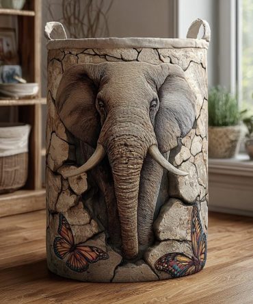 Elephant Dream Quilted Laundry Hamper — Cute Kids Room Fabric Basket, Foldable Durable Laundry Organizer With Handles