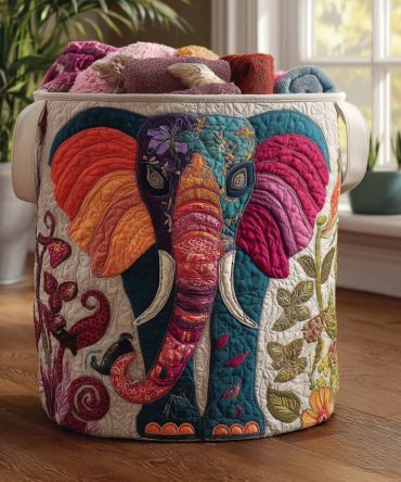 Elephant Echo Quilted Laundry Hamper - Chic Collapsible Fabric Storage Basket With Reinforced Handles For Modern Homes