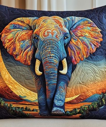 Elephant Embrace Quilted Decorative Pillow Cover — Whimsical Safari Accent Cushion Case For Nursery, Kids Room & Living Spaces, Soft & Durable