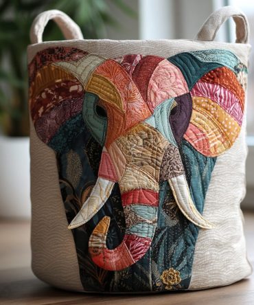 Elephant Glow Quilted Laundry Hamper — Charming Animal Print Decorative Collapsible Laundry Basket With Sturdy Handles For Kids & Home