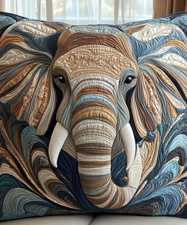 Elephant Grace Quilted Decorative Pillow Cover — Elegant Animal Motif Throw Pillowcase For Living Room & Nursery