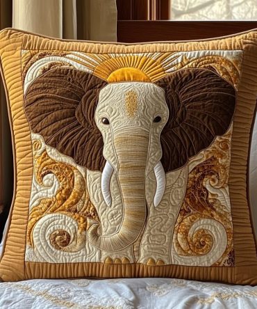 Graceful Elephant Quilted Pillow Cover — Elegant Animal-Themed Decorative Throw Pillowcase For Living Room, Nursery & Gift Giving