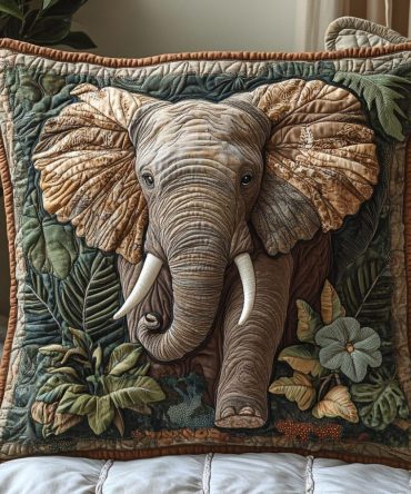 Elephant Jungle Quilted Pillow Cover — Lush Safari Decorative Throw Pillowcase For Boho Living Rooms, Nurseries & Eclectic Spaces