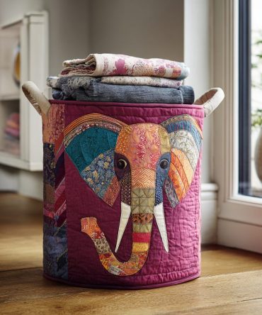 Elephant Oasis Quilted Laundry Hamper - Tropical Animal Print Collapsible Fabric Storage Basket With Reinforced Handles