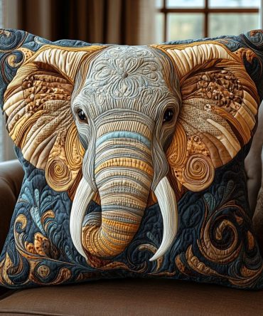 Regal Elephant Parade Quilted Throw Pillow Cover — Majestic Safari Accent With Embroidered Detail, Luxury Cotton-Blend Comfort