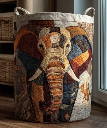 Elephant Spirit Quilted Laundry Hamper — Tribal-Inspired Fabric Basket With Handles, Durable & Foldable For Bedroom Or Nursery