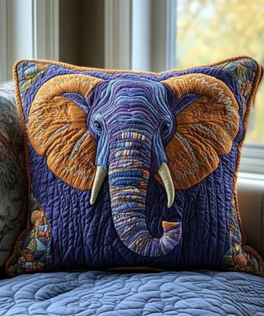 Elephant Tranquility Quilted Pillow Cover — Serene Animal-Themed Decorative Throw Pillowcase For Calm Nurseries & Relaxing Living Spaces