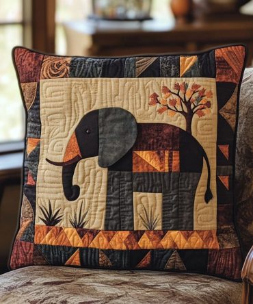 Elephant Tribe Quilted Decorative Pillow Cover — Cultural Patterned Design, Plush Quilting For Texture, Ideal Accent For Global-Inspired Rooms