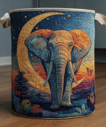Elephant Whisper Quilted Laundry Hamper — Cute Animal Print Foldable Fabric Laundry Basket, Soft Durable Storage For Nursery & Kids