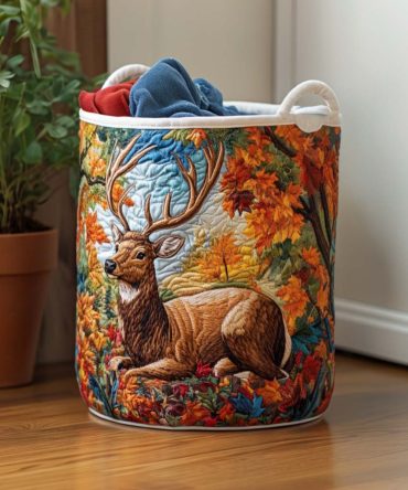 Morning Elk Quilted Laundry Hamper — Bright Nature-Inspired Collapsible Laundry Basket For Bedroom, Cabin & Cozy Living Spaces