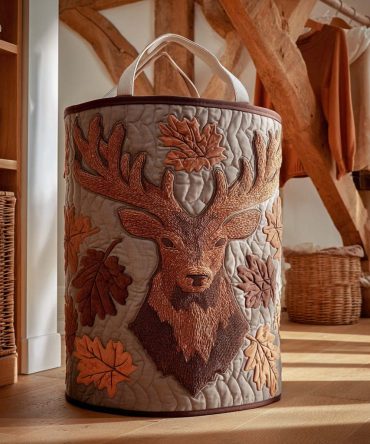 Elkspire Quilted Laundry Hamper - Rustic Lodge Fabric Basket With Durable Handles, Heavy-Duty Quilted Construction, Foldable